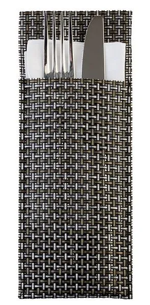 Bolsos para guardanapos e talheres APS, 24 x 9 cm, cinza prateado, PVC, faixa estreita, conjunto de 6, 60551