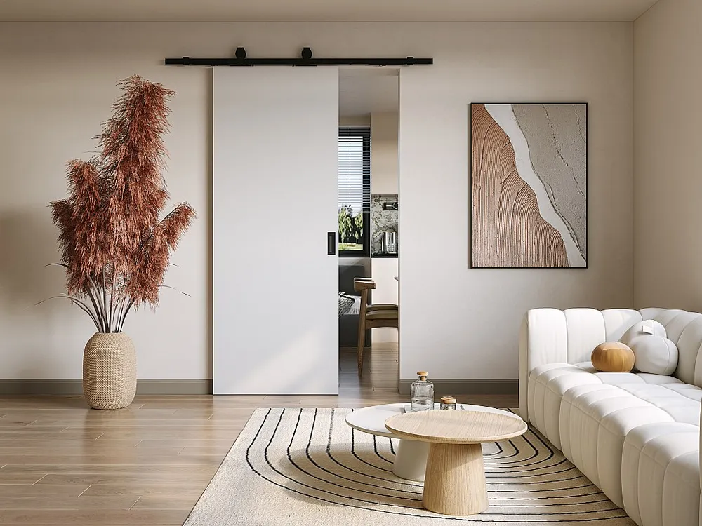 Porta de correr em aplique A205 x C83 cm MDF + PVC branco - VARIN II