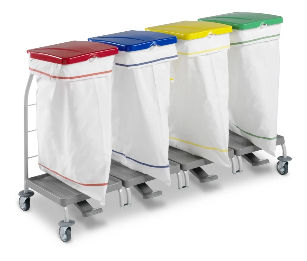 TTS Carro para Roupa Linen Trolley Dust 4167 em Linho Rilsan Envernizado 4x70 L com Tampa e Pedais com Certificado de Conf...