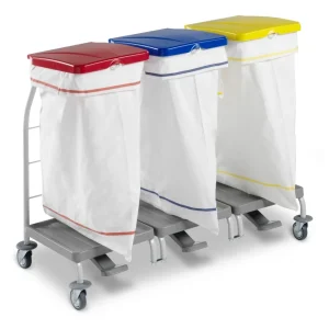 TTS Carro para Roupa Linen trolley Dust 4165 em Linho Rilsan Envernizado 3x70 L com Tampa e Pedais para Controle de Poluição
