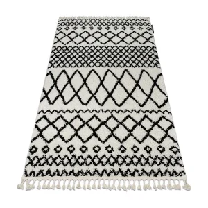 Tapete BERBER SAFI N9040 branco/preto Franjas berbere marroquino shagg 80x150 cm