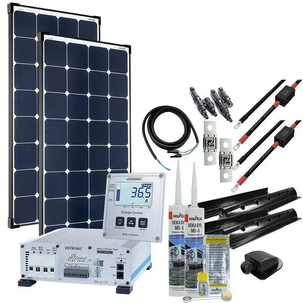 Sistema solar para motorhome Offgridtec mTriple S com módulo solar de 2 x 120 W 30/20/250 Carregador triplo Votronic e dis...