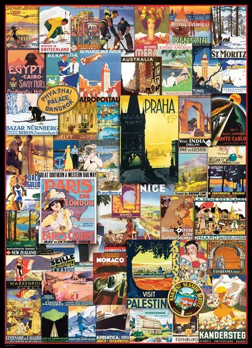 Puzzle Eurographics Vintage Posters: Travel Around World - 1000 Peças | Compreende Póster - Sig Toys