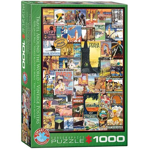 Puzzle Eurographics Vintage Posters: Travel Around World - 1000 Peças | Contém Póster - Sig Toys