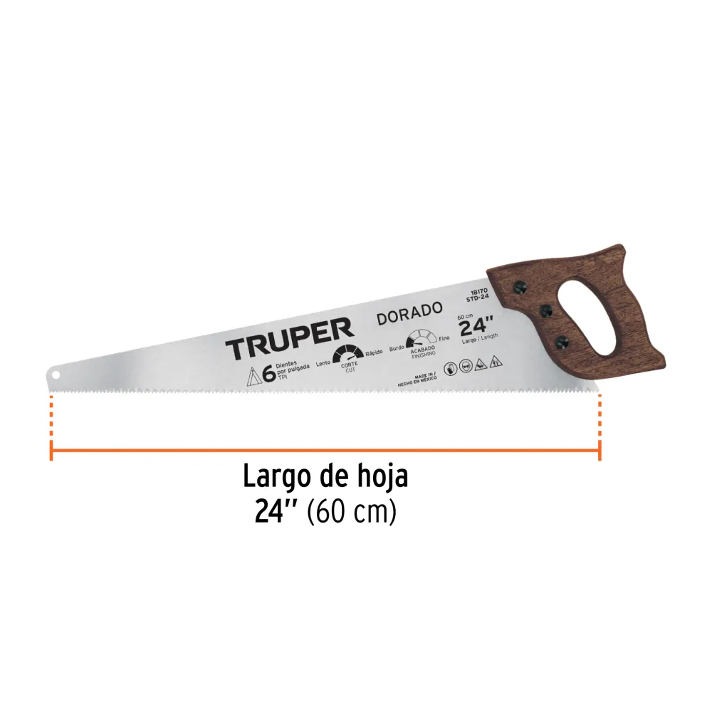 Serrucho Hoja de 24" Dorado Mango de Madera Truper