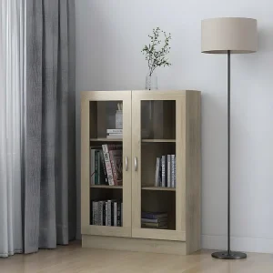 Armário vitrine 82,5x30,5x115cm contraplacado carvalho sonoma em Cinza Carvão
