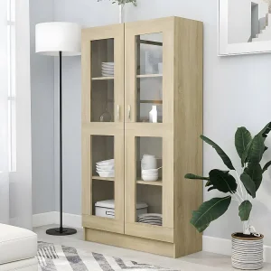 Armário vitrine 82,5x30,5x150cm contraplacado carvalho sonoma com Fita Autocolante