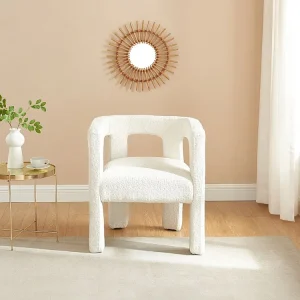 Cadeira com apoios de braço tecido bouclé e metálico branco - SOFANA