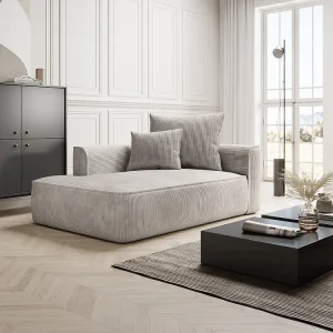 Chaise longue direita veludo canelado bege design PINETA com Luz LED Integrada