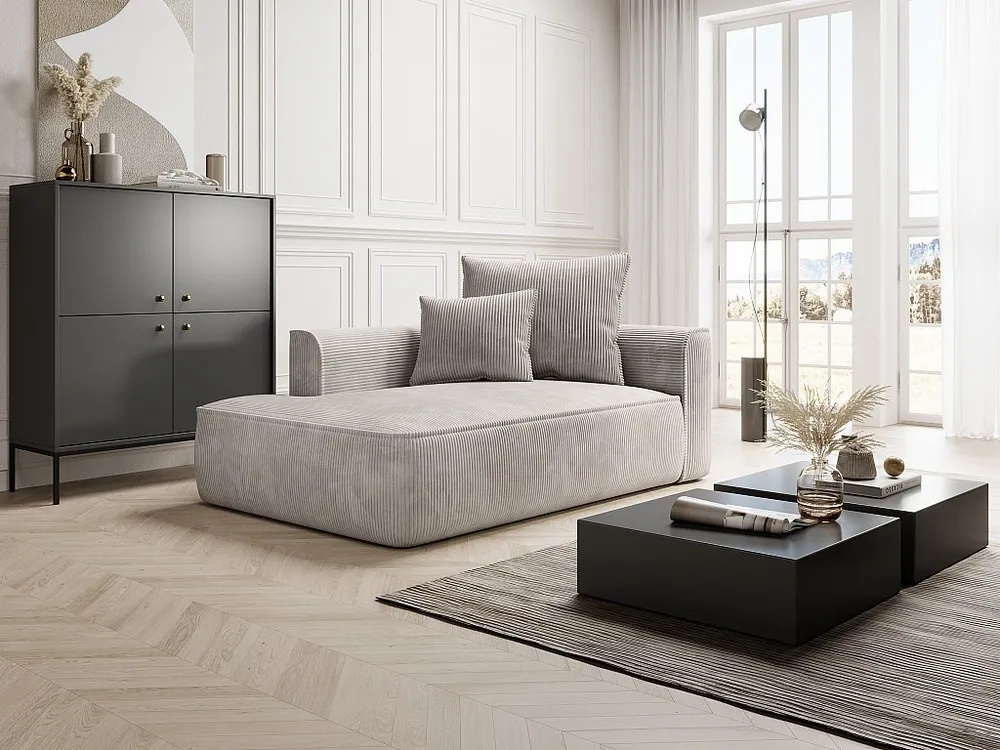 Chaise longue direita veludo canelado bege design PINETA com Luz LED Integrada