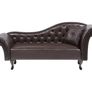 Chaise-longue à direita em pele sintética castanha LATTES - Compatibilidade Garantida