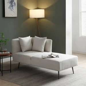 Chaise-longue direita em tecido creme com base em metálico preto NAPASA com Luz LED Integrada