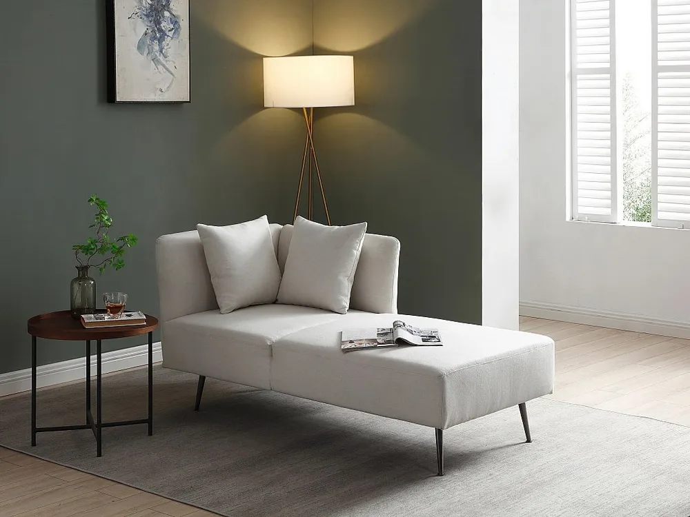 Chaise-longue direita em tecido creme com base em metálico preto NAPASA com Luz LED Integrada