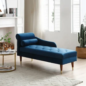 Chaise-longue direita em veludo azul-esverdeado estilo art déco UMARI com Luz LED Integrada