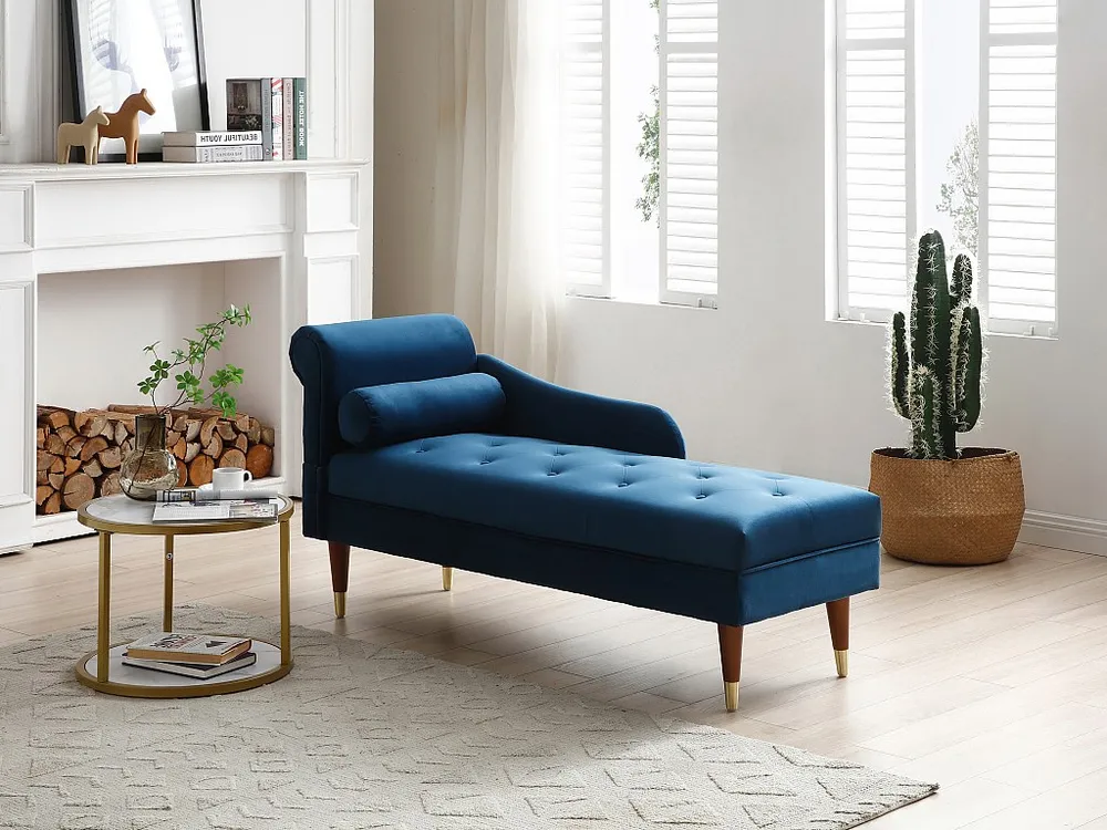 Chaise-longue direita em veludo azul-esverdeado estilo art déco UMARI com Luz LED Integrada