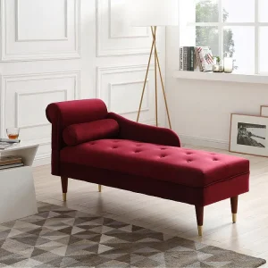 Chaise-longue direita em veludo bordeaux estilo art déco UMARI com Certificação de Seguranç