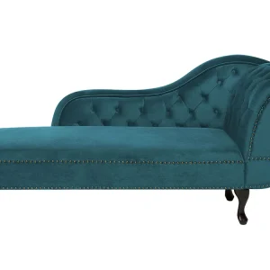 Chaise-longue à direita em veludo verde petróleo NIMES com Certificação de Seguranç