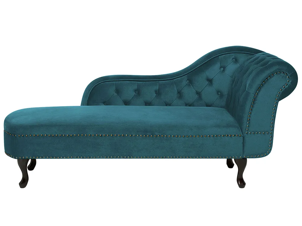Chaise-longue à direita em veludo verde petróleo NIMES com Certificação de Seguranç