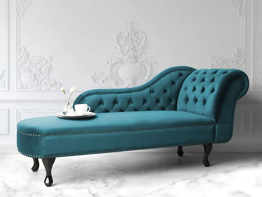 Chaise-longue à direita em veludo verde petróleo NIMES com Certificação de Seguranç