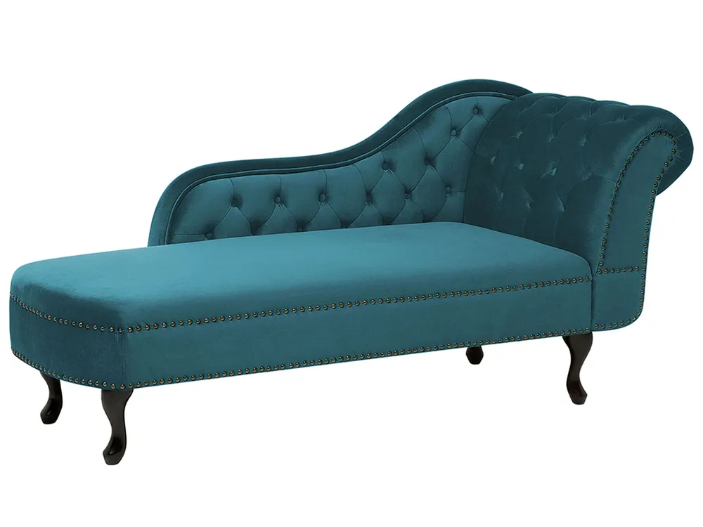 Chaise-longue à direita em veludo verde petróleo NIMES com Certificação de Seguranç