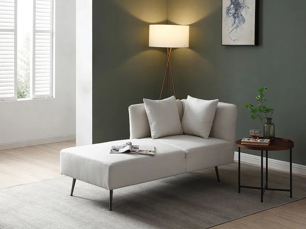 Chaise-longue esquerda em tecido creme com estrutura em metálico preto NAPASA com Dimensões Ajustáveis