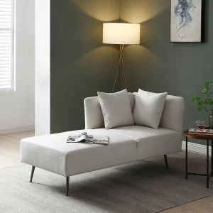 Chaise-longue esquerda em tecido creme com estrutura em metálico preto NAPASA com Dimensões Ajustáveis
