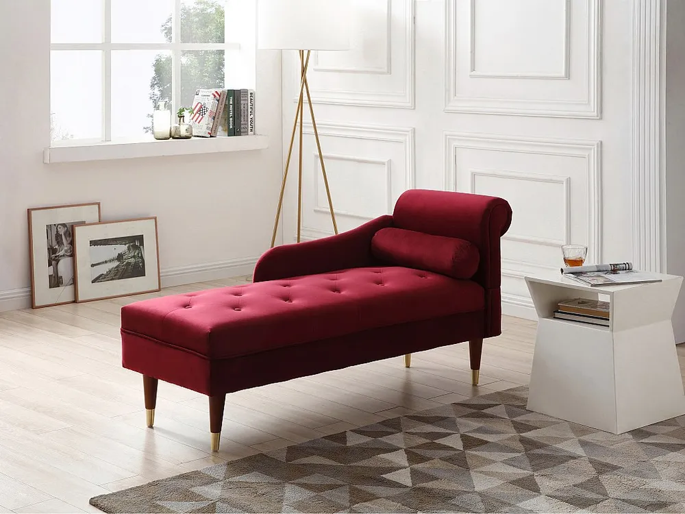 Chaise-longue esquerda em veludo bordeaux estilo art déco UMARI - Compatibilidade Garantida