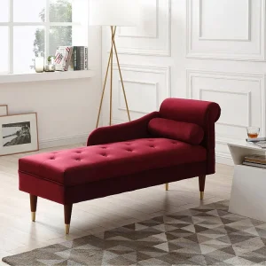 Chaise-longue esquerda em veludo bordeaux estilo art déco UMARI - Compatibilidade Garantida