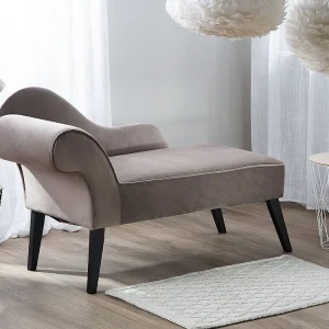 Chaise-longue à esquerda em veludo taupe BIARRITZ com Fita Autocolante
