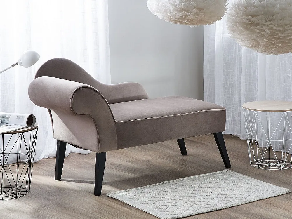 Chaise-longue à esquerda em veludo taupe BIARRITZ com Fita Autocolante