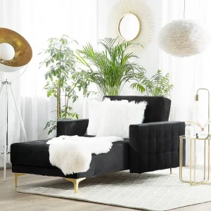 Chaise-longue reclinável em veludo preto ABERDEEN com Certificação de Seguranç