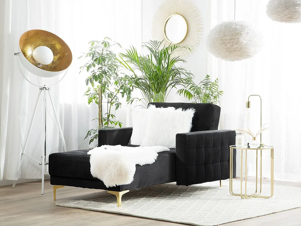 Chaise-longue reclinável em veludo preto ABERDEEN com Certificação de Seguranç