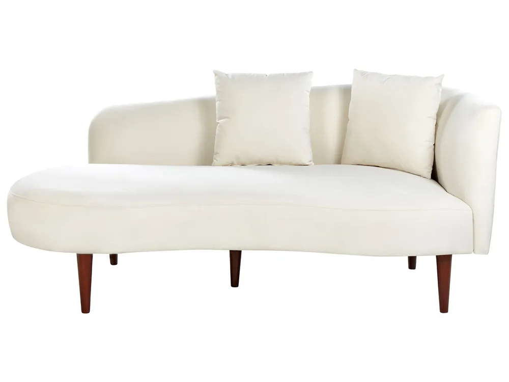 Chaise-longue em veludo creme à direita CHAUMONT com Fita Autocolante