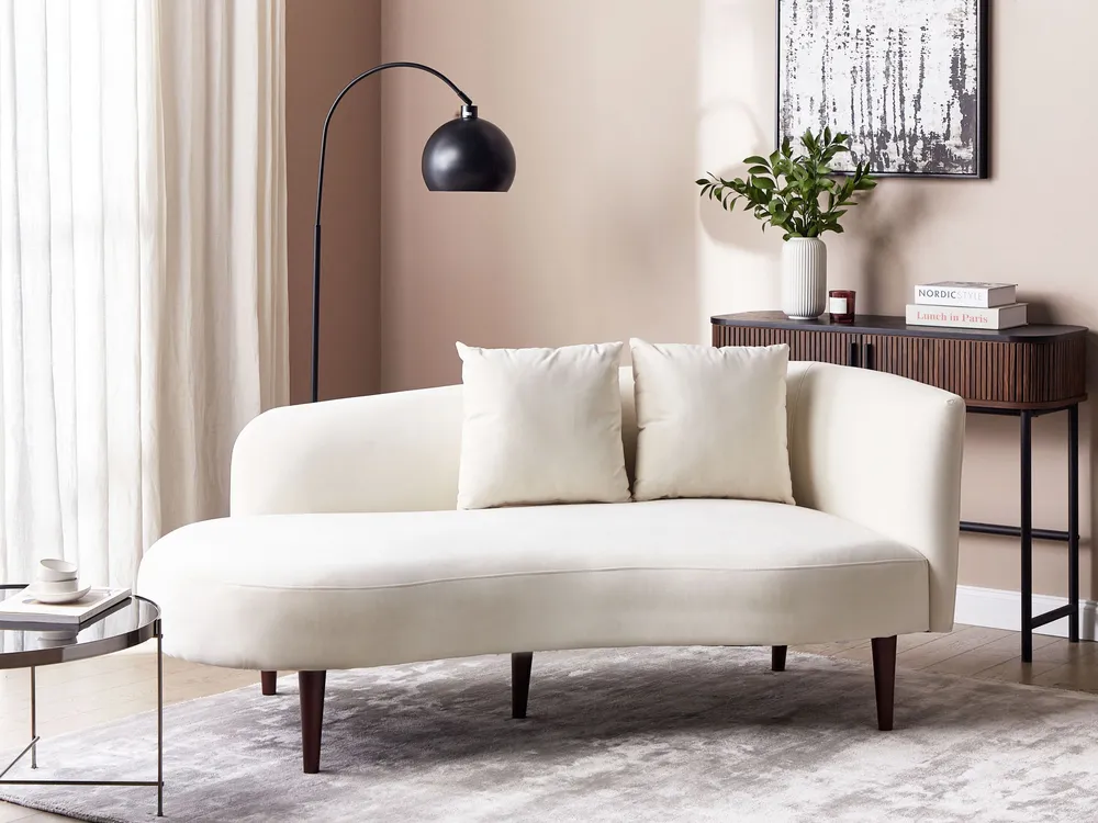 Chaise-longue em veludo creme à direita CHAUMONT com Fita Autocolante