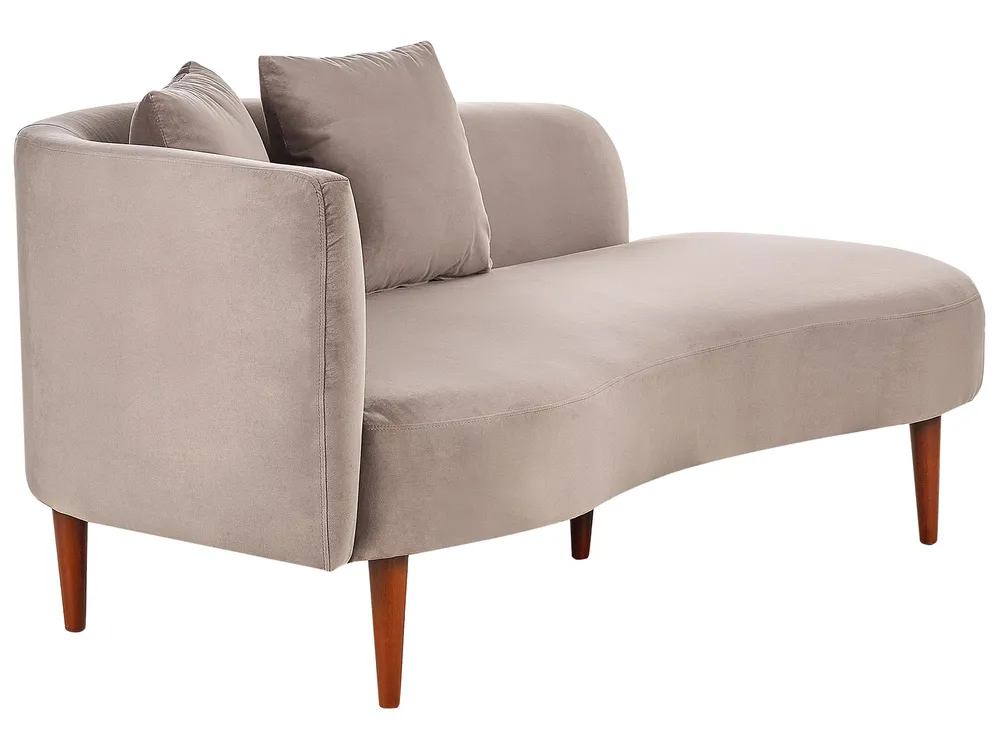 Chaise-longue em veludo taupe à esquerda CHAUMONT com Tecido Resistente