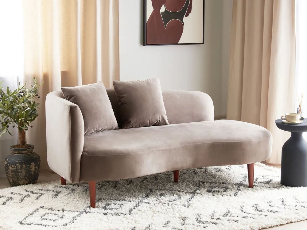Chaise-longue em veludo taupe à esquerda CHAUMONT com Tecido Resistente