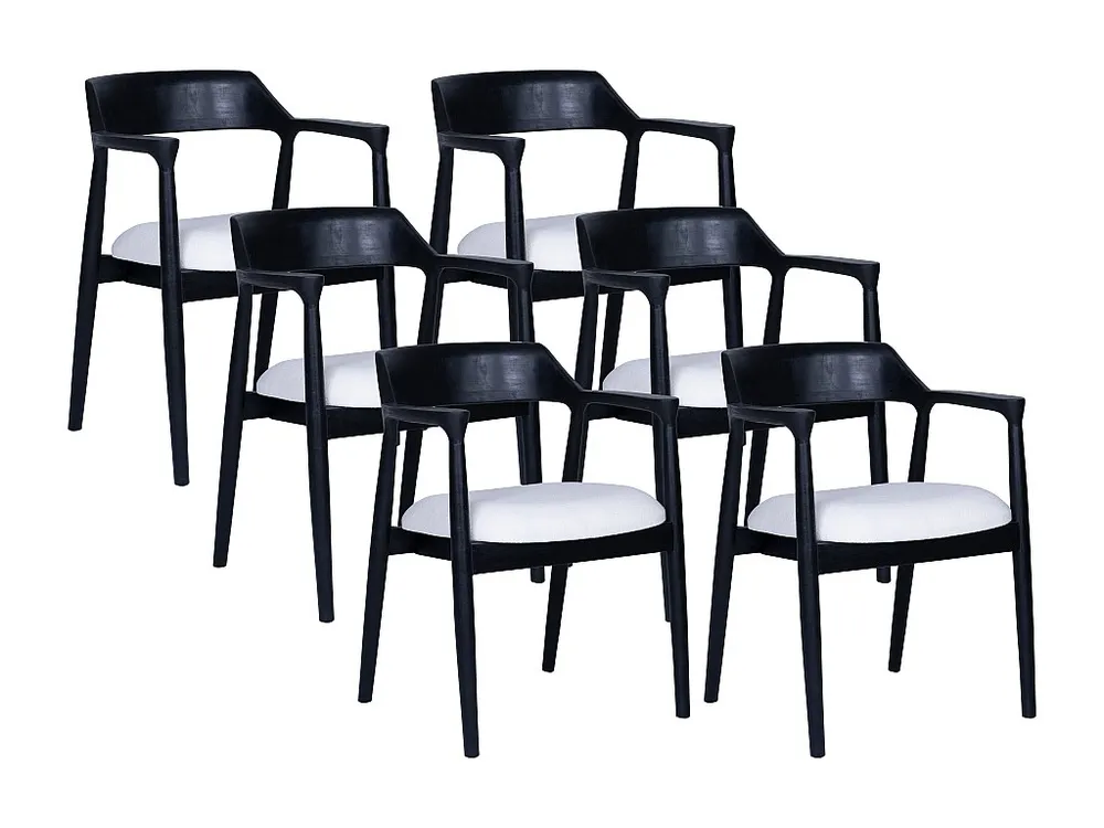 Conjunto de 6 cadeiras com apoios de braço teca e tecido preto e branco - SOUADY para Organização