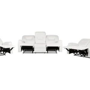 Conjunto de sofás artesanalmente reclináveis 6 lugares em tecido branco BERGEN