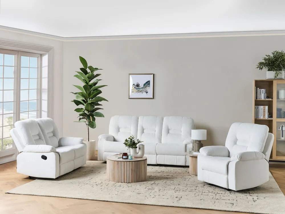 Conjunto de sofás artesanalmente reclináveis 6 lugares em tecido branco BERGEN
