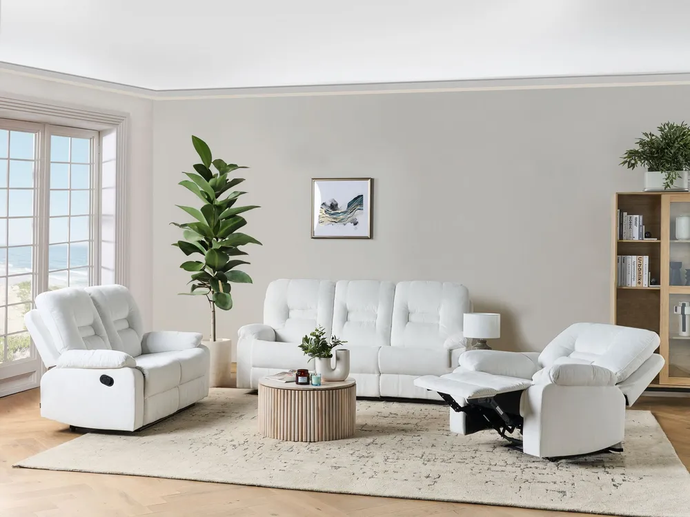 Conjunto de sofás artesanalmente reclináveis 6 lugares em tecido branco BERGEN