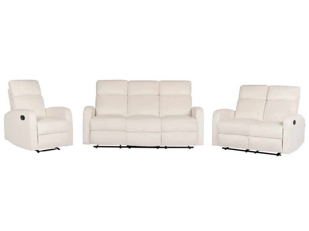 Conjunto de sofás 6 lugares por mão própria reclináveis em veludo branco-creme VERDAL