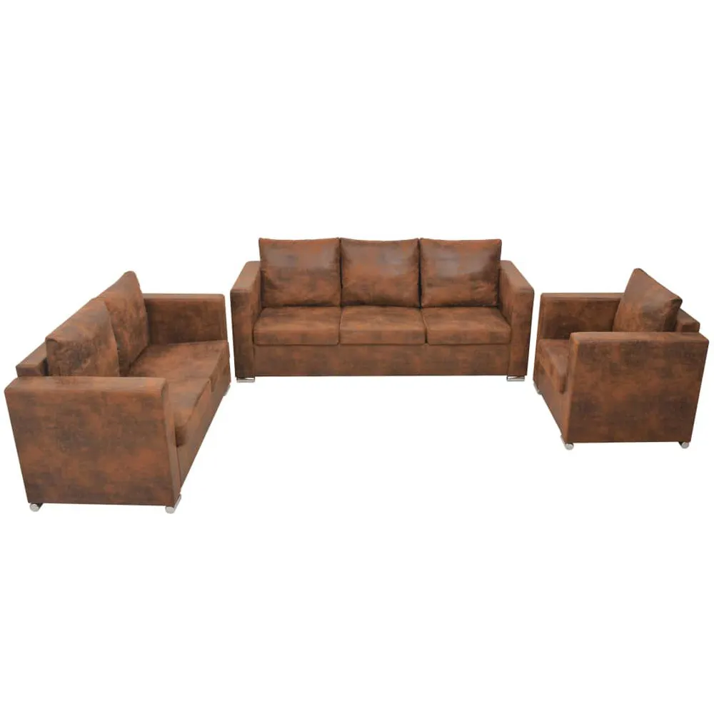 Conjunto de sofás 3 pcs camurç sintética - Compatibilidade Garantida