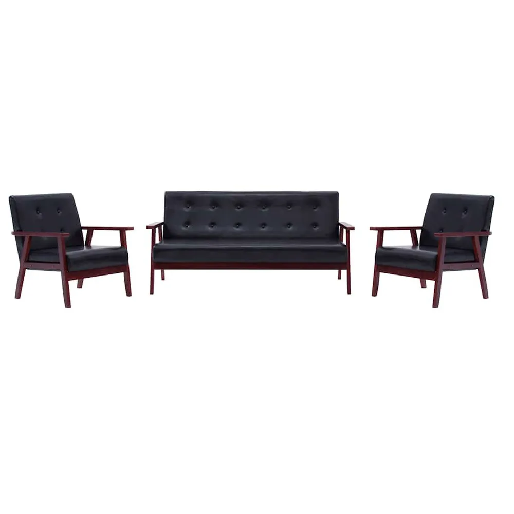Conjunto de sofás 3 pcs couro artificial preto em Madeira Compensada