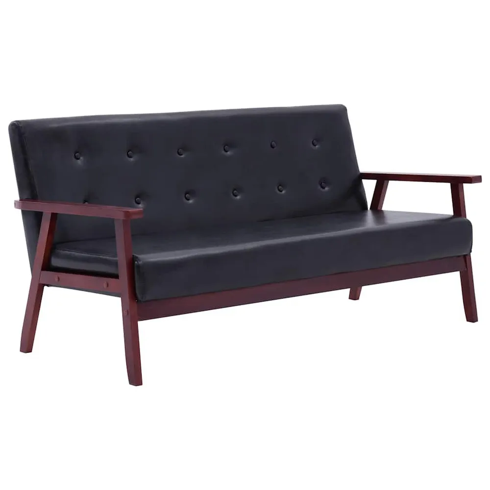 Conjunto de sofás 3 pcs couro artificial preto em Madeira Compensada