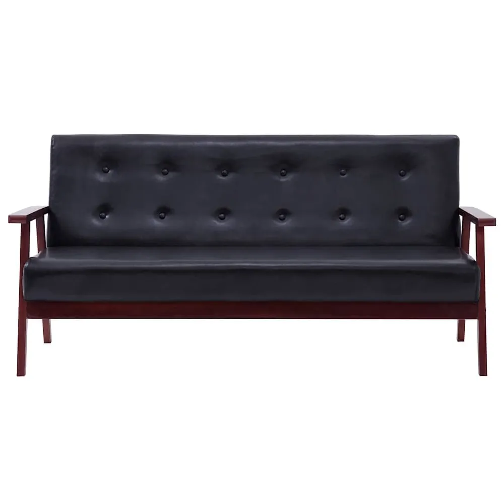 Conjunto de sofás 3 pcs couro artificial preto em Madeira Compensada