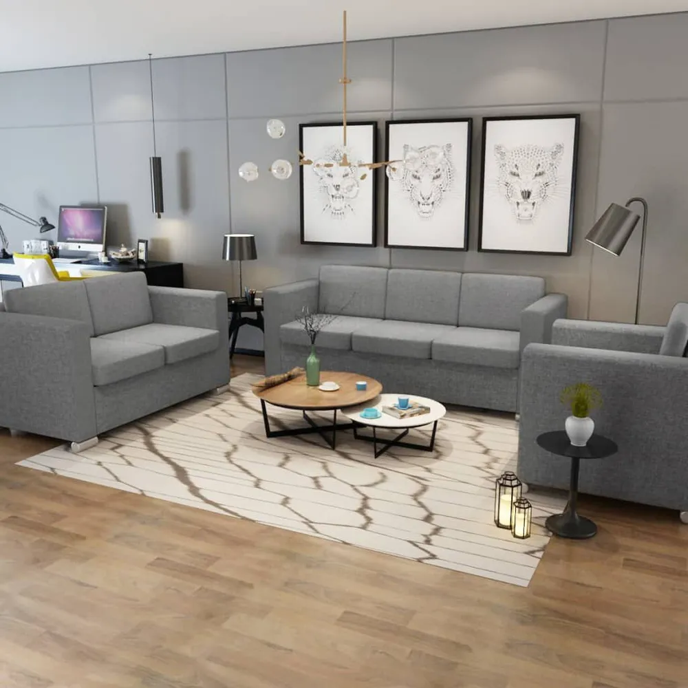 Conjunto de sofás, 3 pcs, tecido cinzento óbvio para Organização