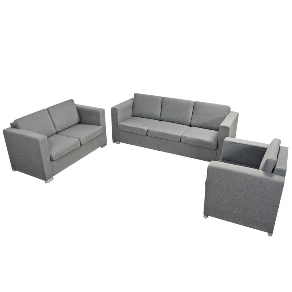 Conjunto de sofás, 3 pcs, tecido cinzento óbvio para Organização