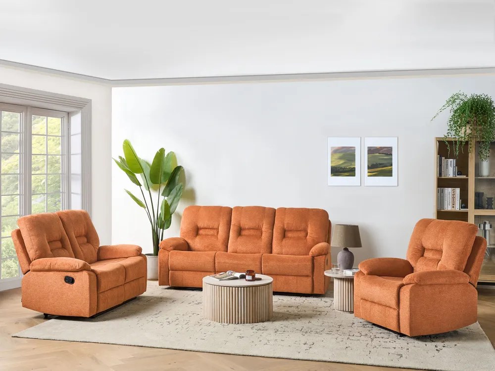 Conjunto de sofás por mão própria reclináveis 6 lugares em tecido laranja BERGEN