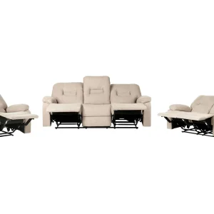 Conjunto de sofás à mão reclináveis 6 lugares em tecido creme BERGEN
