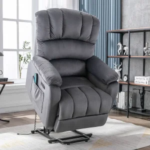 Cortina Blackout Cadeira de relaxamento elétrica com função de massagem, poltrona reclinável 160°, estofada em tecido cinza